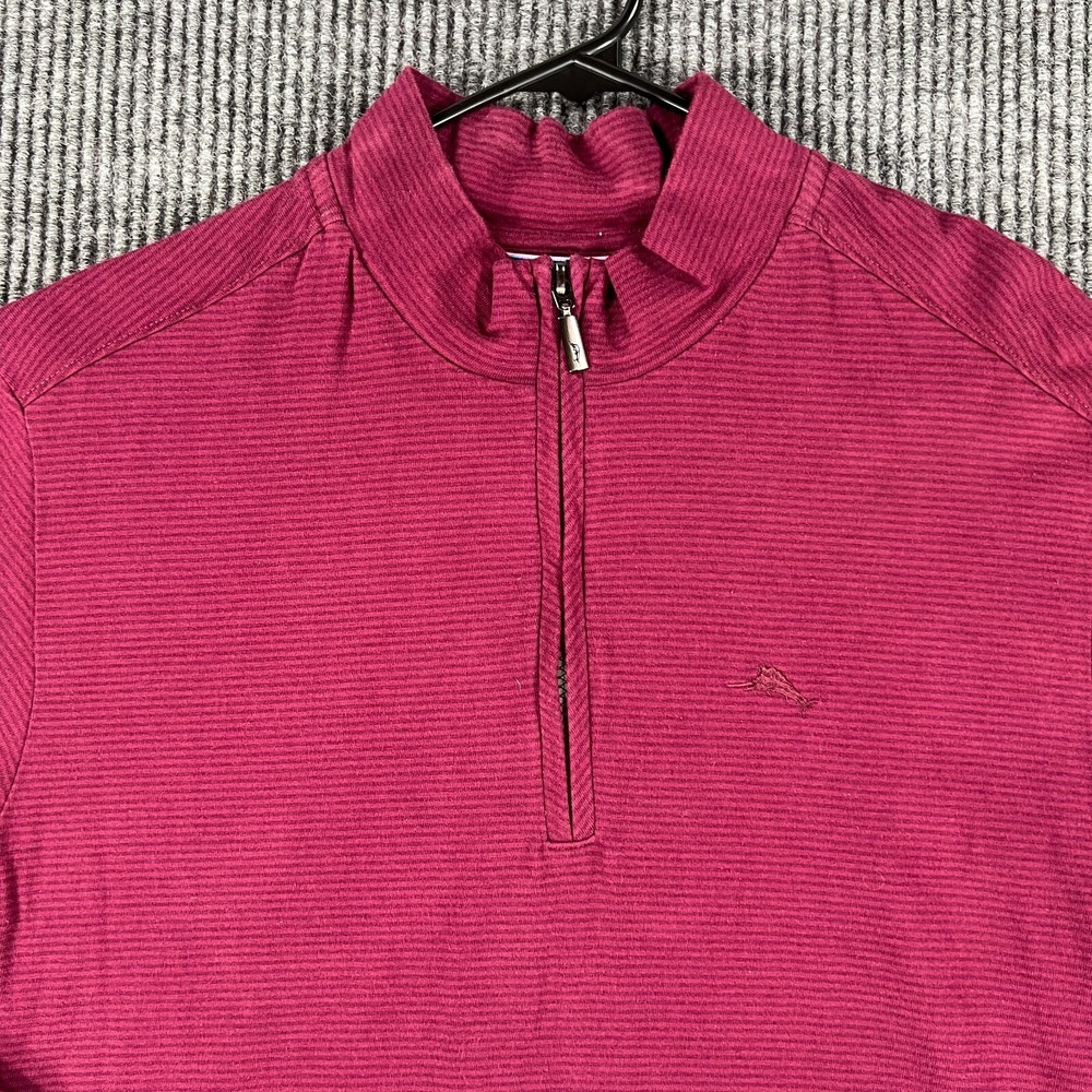 Tommy Bahama Mens Sweatshirt Large Red Long Sleeve 1/4 Zip Cotton Modal Blend